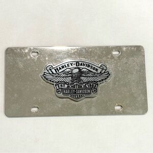 Vintage Harley Davidson Mirrored Plaque License Plate Silver Metal Motorcycle